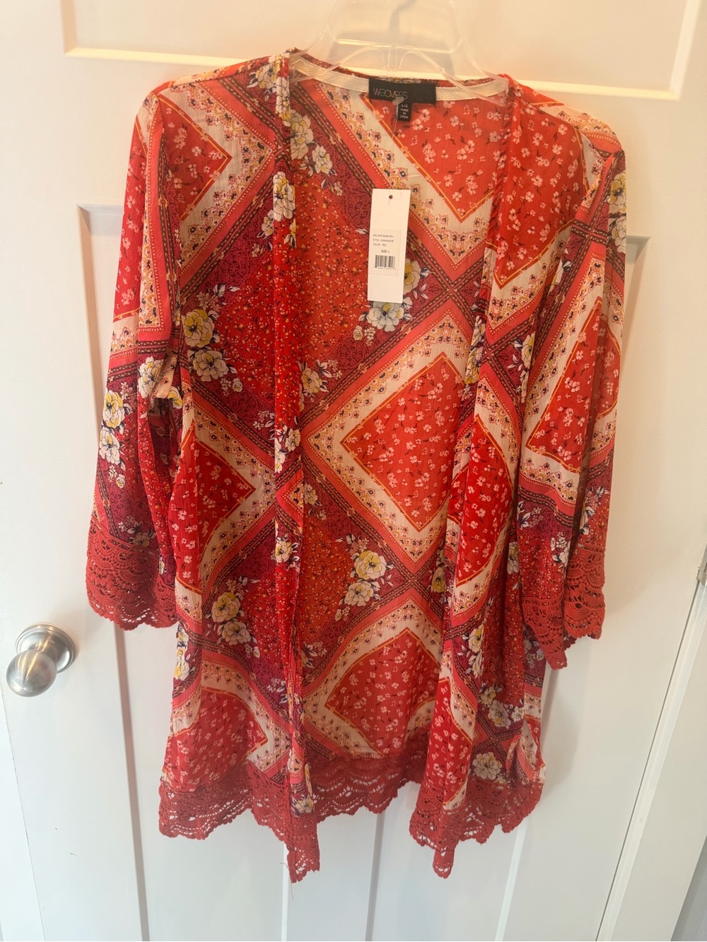 Weavers Red Floral Patchwork Kimono Cardigan – Women’s L – NWT